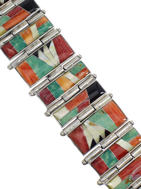 Multicolor Inlay Whiterock Sunset Silver Link Bracelet AX54097