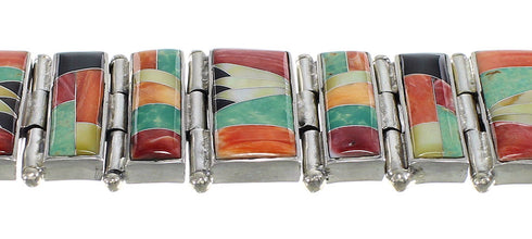 Multicolor Inlay Whiterock Sunset Silver Link Bracelet AX54097