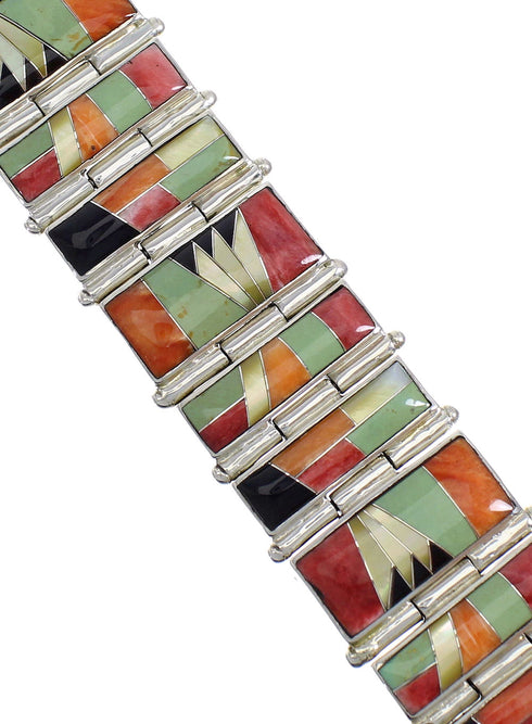 Multicolor Inlay Whiterock Sunset Sterling Silver Link Bracelet AX54099