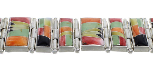 Multicolor Inlay Whiterock Sunset Sterling Silver Link Bracelet AX54099