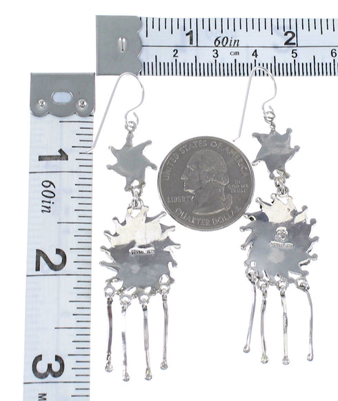 Genuine Sterling Silver Turquoise Needlepoint Hook Earrings RX55074