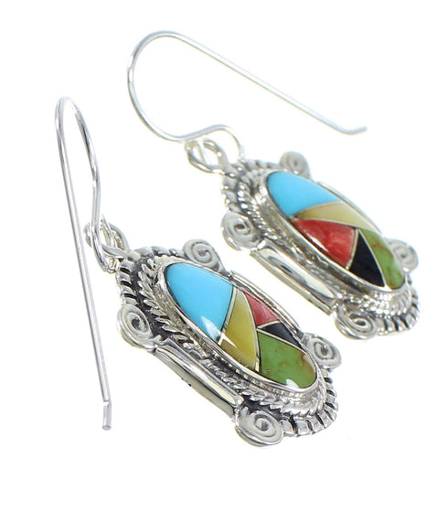 Southwestern Multicolor Silver Hook Dangle Earrings RX54703