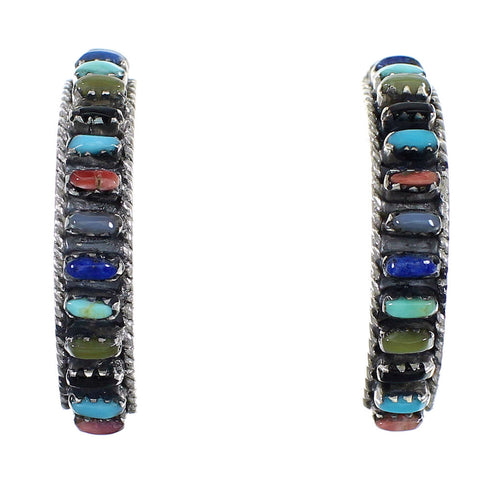 Multicolor Needlepoint Genuine Sterling Silver Post Hoop Earrings RX55579