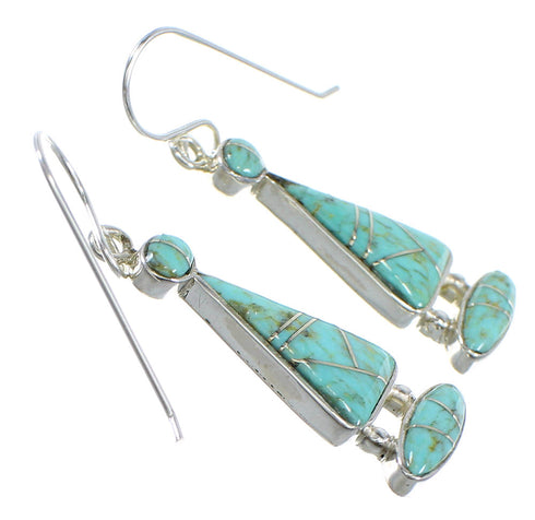 Authentic Sterling Silver And Turquoise Inlay Earrings RX55608