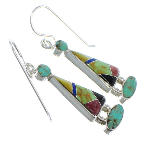 Multicolor Inlay Sterling Silver Hook Earrings RX55639
