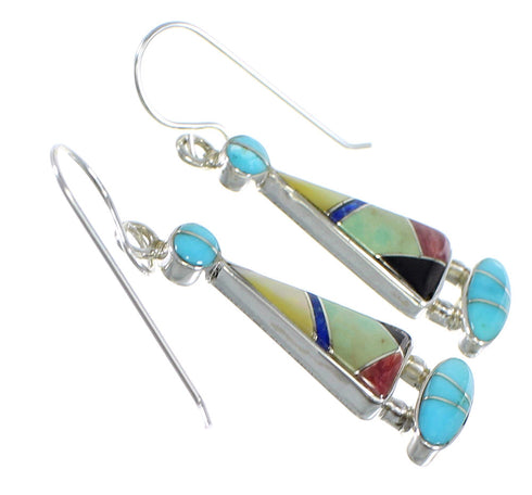 Genuine Sterling Silver Multicolor Inlay Hook Earrings RX55642