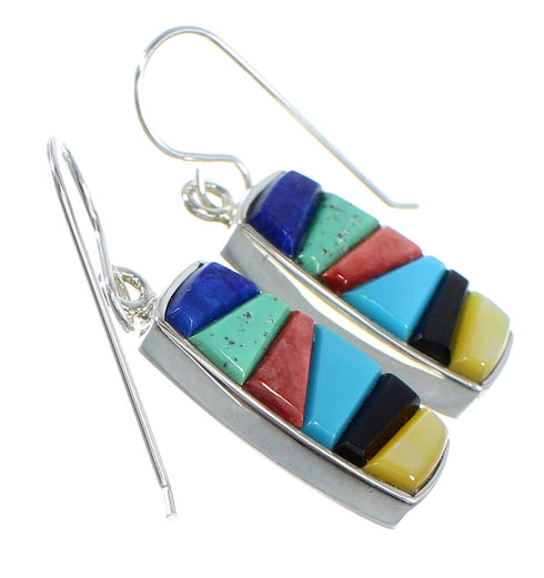 Southwest Multicolor Sterling Silver Hook Earrings RX55671