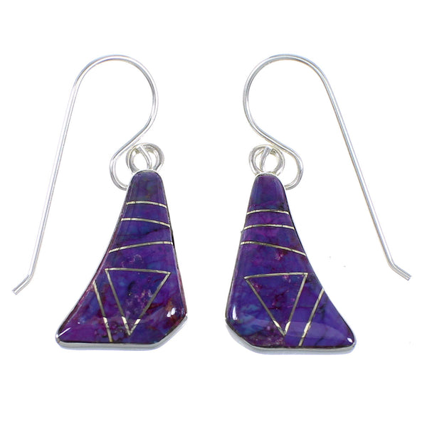 Southwestern Magenta Turquoise Sterling Silver Hook Earrings RX55705