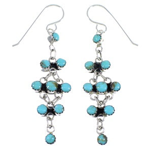 Southwest Silver Turquoise Hook Dangle Earrings RX54779