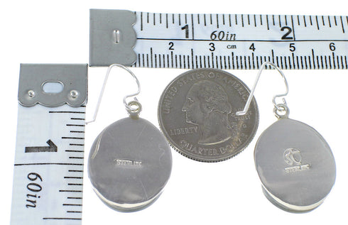 Sterling Silver Multicolor Inlay Hook Dangle Earrings RX54892