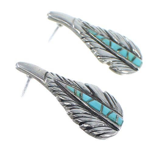 Sterling Silver And Turquoise Feather Post Earrings RX54934