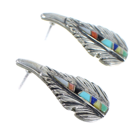 Silver Southwest Multicolor Feather Post Earrings RX54940