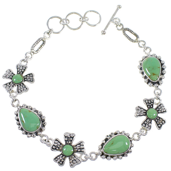 Southwestern Turquoise And Silver Flower Link Bracelet AX54424
