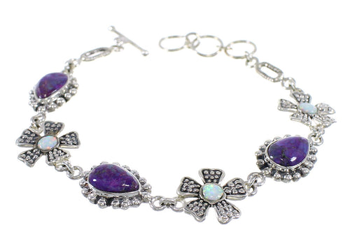 Magenta Turquoise And Opal Silver Flower Link Bracelet AX54443