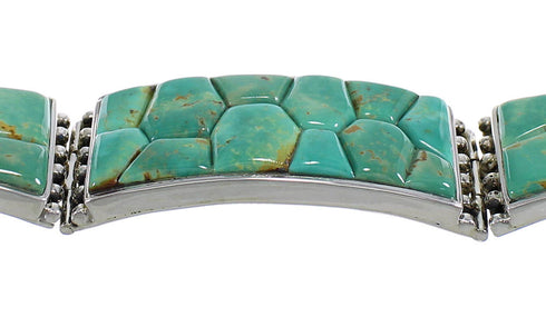 Southwest Turquoise And Silver Link Bracelet AX54448
