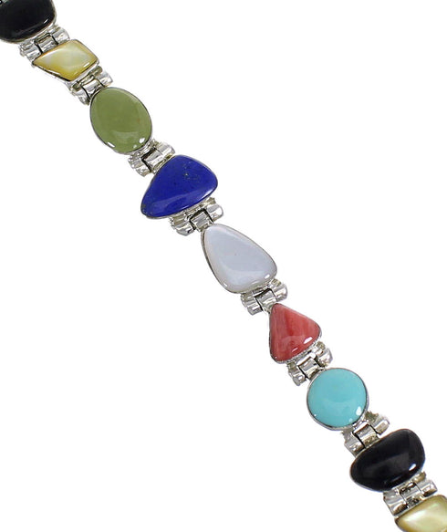 Multicolor Southwest Sterling Silver Link Bracelet AX54267