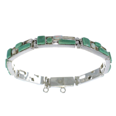 Turquoise And Opal Silver Jewelry Link Bracelet AX54343