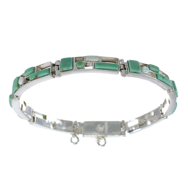 Turquoise And Opal Sterling Silver Jewelry Link Bracelet AX54345