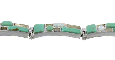 Turquoise And Opal Sterling Silver Jewelry Link Bracelet AX54345