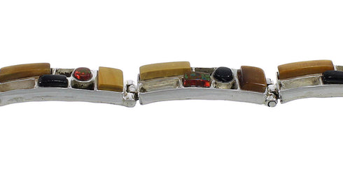 Multicolor Southwestern Sterling Silver Link Bracelet AX54374