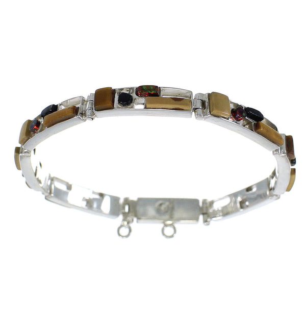 Sterling Silver Multicolor Southwest Link Bracelet AX54375