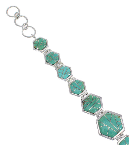 Turquoise Inlay Sterling Silver Link Bracelet AX54105