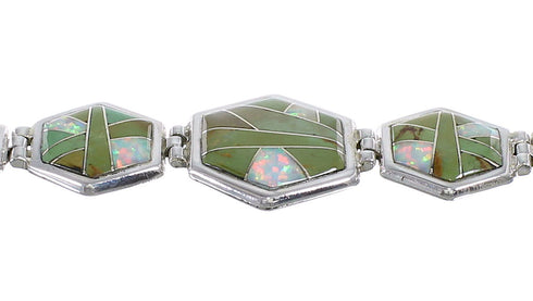 Silver Opal And Turquoise Inlay Link Bracelet AX54122
