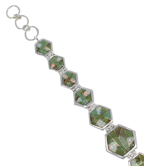 Silver Opal And Turquoise Inlay Link Bracelet AX54122