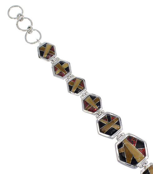 Multicolor Inlay Sterling Silver Link Bracelet AX54128