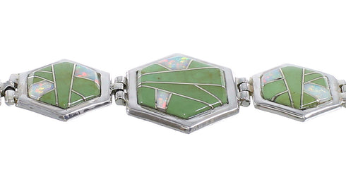 Turquoise And Opal Sterling Silver Southwest Link Bracelet AX54142