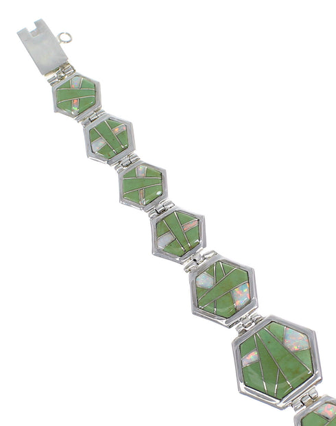 Turquoise And Opal Sterling Silver Southwest Link Bracelet AX54142