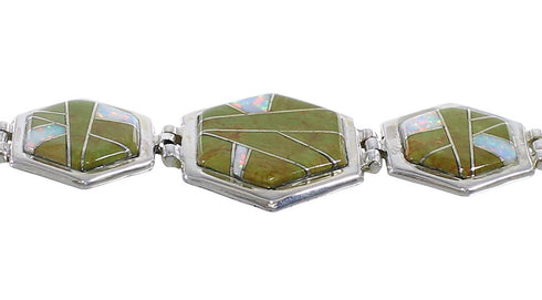 Turquoise And Opal Silver Southwest Link Bracelet AX54143