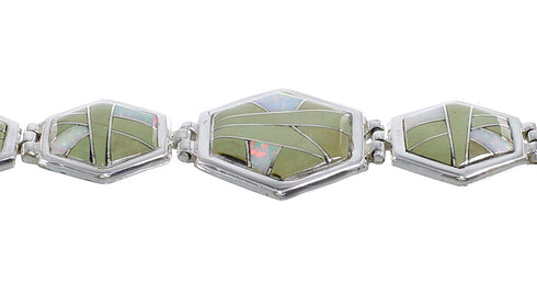 Turquoise And Opal Silver Southwestern Link Bracelet AX54144