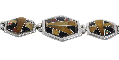 Multicolor Inlay Southwestern Silver Link Bracelet AX54149