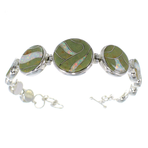 Genuine Sterling Silver Turquoise And Opal Link Bracelet AX54162