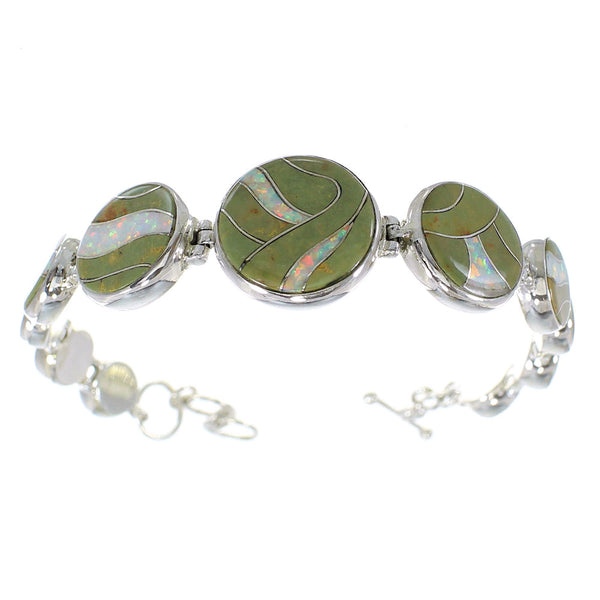 Genuine Sterling Silver Turquoise And Opal Link Bracelet AX54162