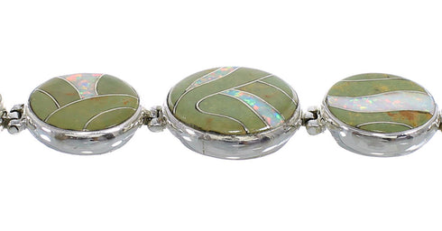 Genuine Sterling Silver Turquoise And Opal Link Bracelet AX54162