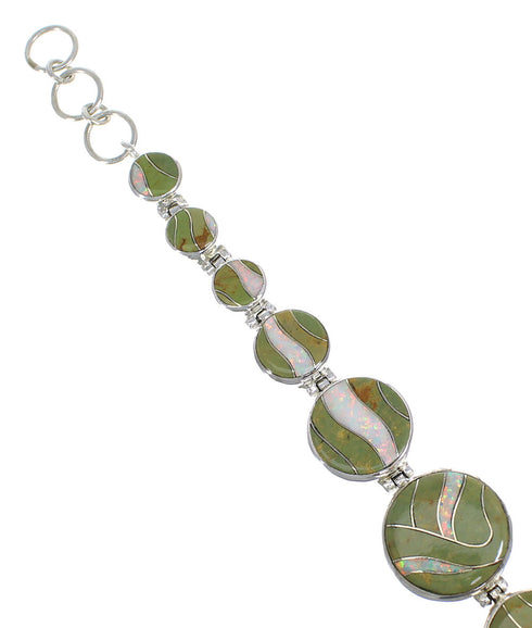 Genuine Sterling Silver Turquoise And Opal Link Bracelet AX54162