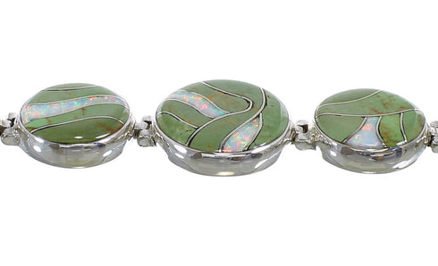 Authentic Sterling Silver Turquoise And Opal Inlay Link Bracelet AX54164
