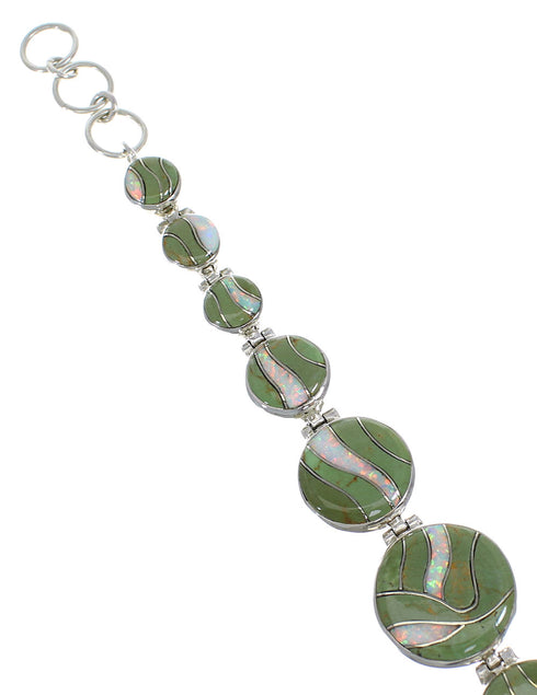 Authentic Sterling Silver Turquoise And Opal Inlay Link Bracelet AX54164