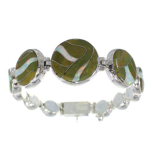 Silver Southwestern Turquoise And Opal Jewelry Link Bracelet AX54199