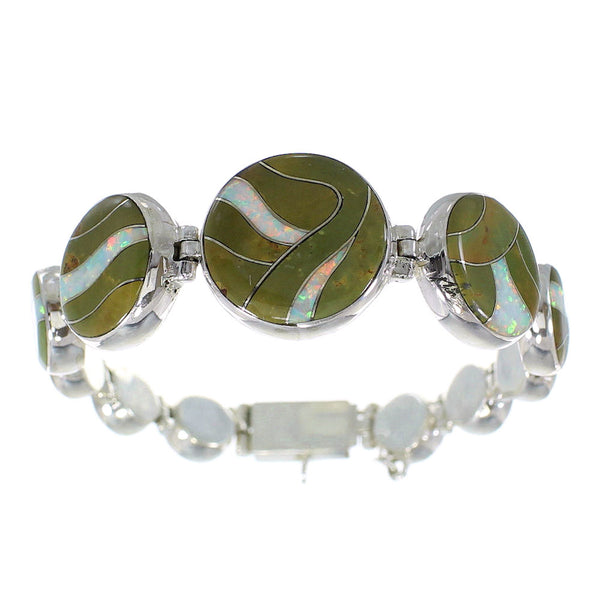 Silver Southwestern Turquoise And Opal Jewelry Link Bracelet AX54199