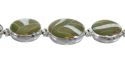 Silver Southwestern Turquoise And Opal Jewelry Link Bracelet AX54199