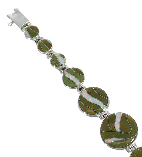 Silver Southwestern Turquoise And Opal Jewelry Link Bracelet AX54199