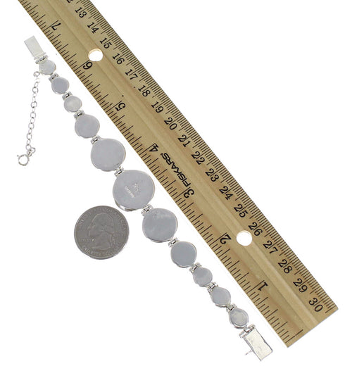 Silver Southwestern Turquoise And Opal Jewelry Link Bracelet AX54199