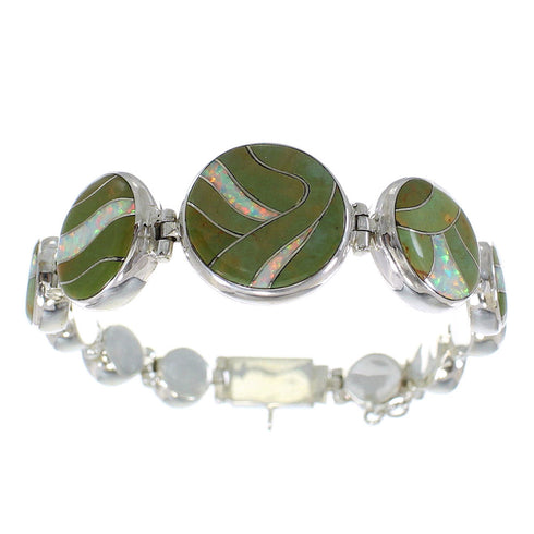 Southwestern Silver Turquoise And Opal Jewelry Link Bracelet AX54200