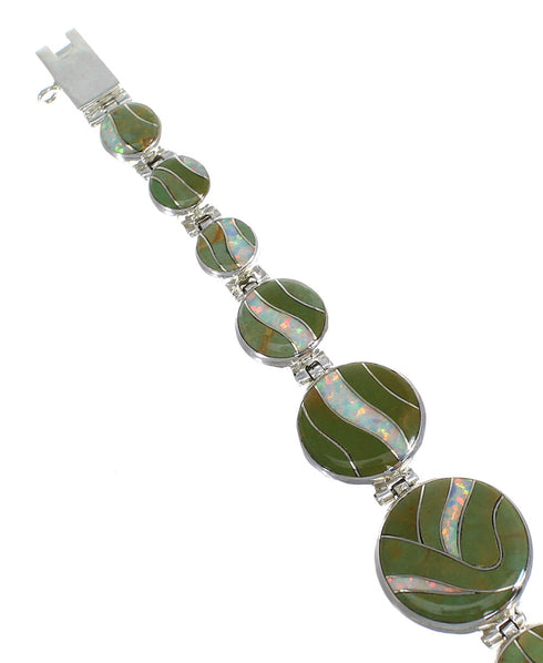 Southwestern Silver Turquoise And Opal Jewelry Link Bracelet AX54200
