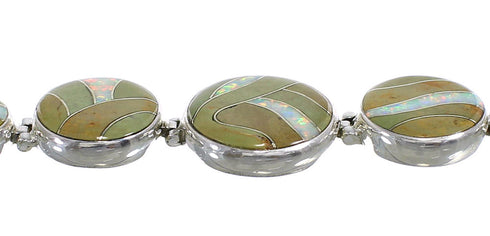 Southwest Silver Turquoise And Opal Jewelry Link Bracelet AX54201