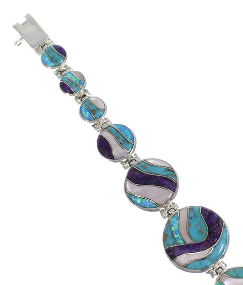 Multicolor Genuine Sterling Silver Link Bracelet AX54205