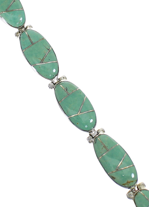 Southwest Turquoise Inlay Silver Link Bracelet AX54537